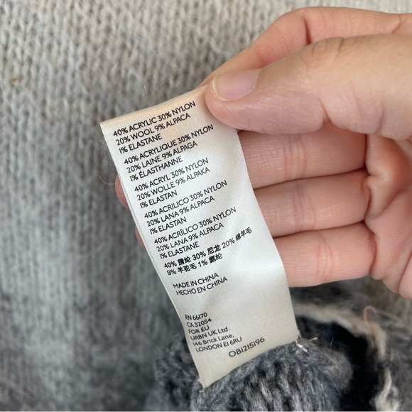 Anthropologie Gray Black Wool Alpaca Stripe Knit Sweater Women Medium Boho - Picture 9 of 9
